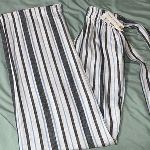 LAND ‘N SEA Navy, Blue and White Stripe Linen Blend Wide Leg Pants.
